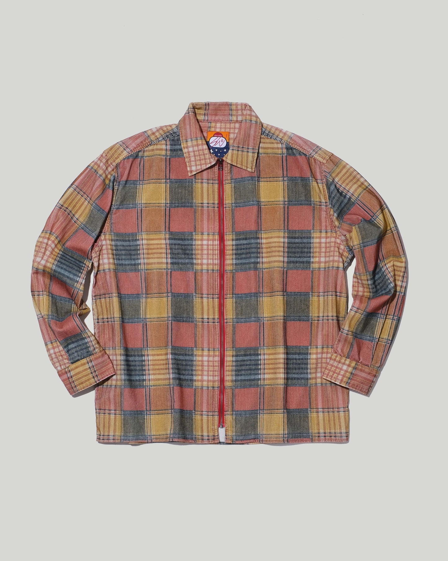 CORDUROY PLAID ZIP UP SHIRT